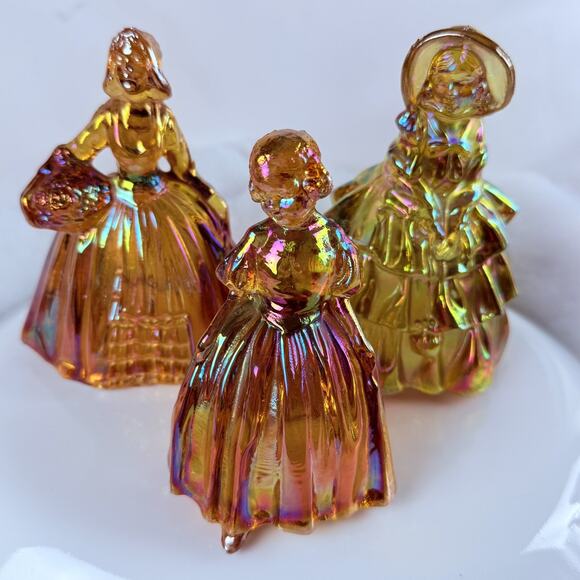 Vintage Wheaton Carnival Glass Ladies Figurines Southern Belle Girls Set Of 3 - Picture 1 of 16